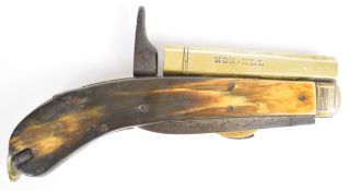 Unwin & Rogers of Sheffield percussion hammer action knife pistol with two folding single edged