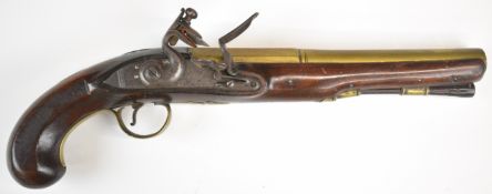 Jeffery of Bristol flintlock Bristol Troop Militia pistol with named lock, line engraved lock,