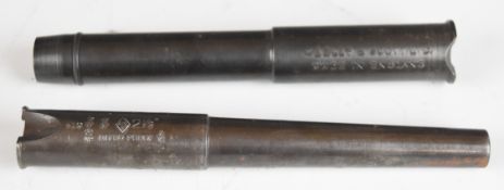 Two shotgun conversion tubes or sleeves, one Webley & Scott 12 bore to .410, the other Bisley 16