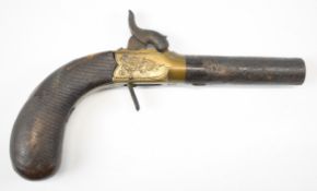 John Forrest of Oxford percussion hammer action pocket pistol with named and engraved brass frame,