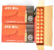 Sixty .243 Winchester Geco Teil Mantel 6.8g 105gr rifle cartridges, all in original boxes.PLEASE