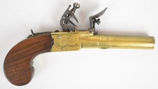 Vaughan of Bristol flintlock pocket pistol with named and engraved lock, brass frame, line