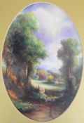 Harry Davis (1885-1970) for Royal Worcester oval porcelain plaque decorated with a shepherd beside