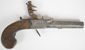 J Jeffery of Bristol flintlock pocket pistol with named and engraved lock, line engraved hammer