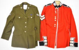 Scots Guards scarlet tunic with Elizabeth II Queen's crown buttons, label marked as height 72,