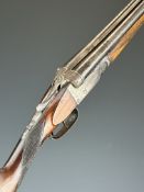 Belgian .410 side by side shotgun with chequered grip and forend, vacant cartouche to the