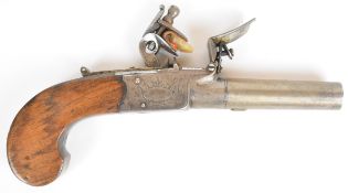 Vaughan of Bristol flintlock pocket pistol with named and engraved lock, line engraved hammer and
