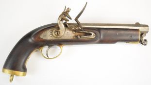Enfield flintlock pistol with lock stamped '1852 Enfield', brass trigger guard, butt plate and