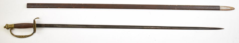 American Civil War band sword with wooden grip, lyre motif to guard and pommel, 81cm single edged