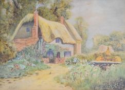 Reginald Austin (Royal Worcester porcelain artist 1890-1955) watercolour cottage in a rural