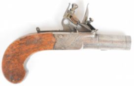 Joseph Fisher of Bristol flintlock pocket pistol with named and engraved lock, line engraved