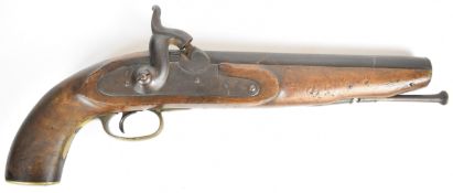 Enfield pattern 14 bore percussion hammer action pistol with line engraved lock and hammer, brass