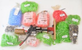 A collection of 28 bore shotgun cartridge re-loading items including MEC 844728 press and a large