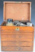 19th or early 20th century mahogany dentist's set of travelling drawers with contents, having six