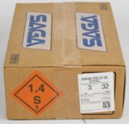 Two hundred and fifty 12 bore Saga Field Steel 32g 3 shot steel shotgun cartridges, sealed in
