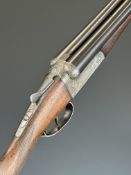 AYA Model 25 12 bore side by side ejector shotgun with named and engraved locks, engraved underside,