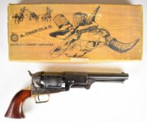 Uberti Dragoon .44 six-shot single-action percussion revolver with enraved scenes of cowboys and