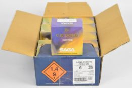 Two hundred and fifty 20 bore Saga Gold 25g 6 shot shotgun cartridges, all in original boxes. PLEASE