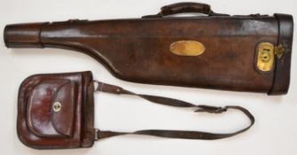 Charles Arthur Weston leg of mutton leather shotgun case with brass fittings and 'Charles Arthur