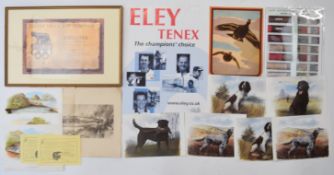A collection of shooting, gun and cartridge related artwork including Eley factory, shop display
