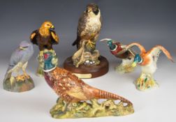 Six Royal Doulton, Beswick and Spode bird figures including Montagues Harrier, Peregrine etc,
