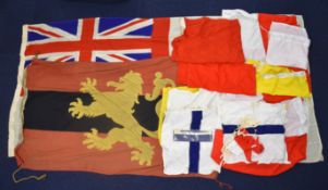 Naval and shipping flags and pennants including one with rampant lion, possibly WW2 Scottish