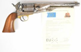 Deactivated Colt .44 six-shot single-action revolver with brass trigger guard, wooden grips and 8