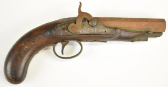 I Gillet of Bristol percussion converted from flintlock coat pistol with named and engraved lock,
