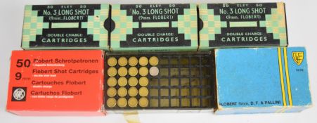 Two hundred and twenty two 9mm Flobert garden gun cartridges including 150 Eley No.3 Long Shot,
