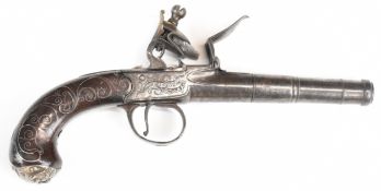Wise of Bristol flintlock pocket pistol with named and engraved lock, engraved trigger guard, hammer