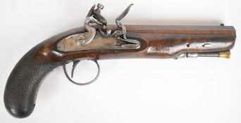 William Hole of Bristol flintlock coat pistol with named and engraved lock, engraved hammer, trigger