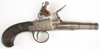 G Collicot of Bristol flintlock pocket pistol with named and engraved locks, engraved trigger