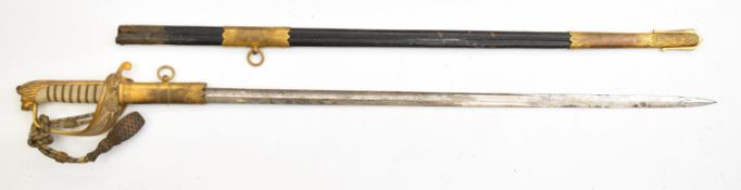 Royal Navy 1827 pattern officer's dress sword with shagreen covered grip, folding guard inscribed
