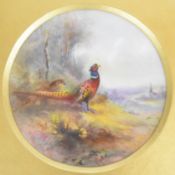 James Stinton (1870-1961) for Royal Worcester circular porcelain plaque decorated with a cock and
