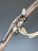 Belgian Charleville M1815 pattern flintlock three band musket with brass pan, canvas sling, steel