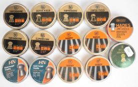 Fourteen tins of five hundred .177 air rifle or pistol pellets including RWS Super Field, Hobby