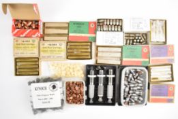 A collection of .450 Nitro Express rifle cartridge re-loading items including dies, bullet heads,