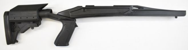 Composite rifle stock with pistol grip, adjustable tactical stock, and side rail, stamped 'HWA / WBY