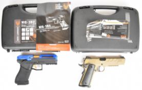 Two 6mm airsoft pistols Evolution Blow Back Gen 2 with textured composite grips, adjustable sights