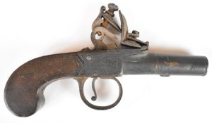 Jackson of London flintlock pocket pistol with named and engraved locks, shaped wooden grips and 2.5