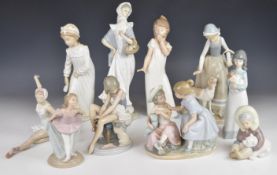 Ten Lladro / Nao figures including ballerinas and Eskimos, tallest 30cm