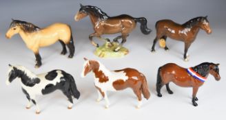 Six Beswick horse figures including Pinot, Warlord, cowboy's horse, some for restoration, tallest