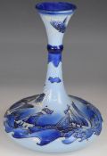 Moorcroft pedestal ship's decanter shaped vase decorated in the Florian Yacht pattern, signed J