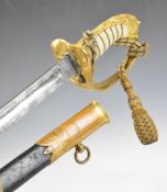 Royal Navy officer's 1846 pattern sword with shagreen and wire to grip, lion head pommel, folding