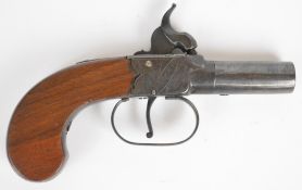 Fisher of Bristol percussion hammer action pocket pistol with named and engraved lock, line engraved