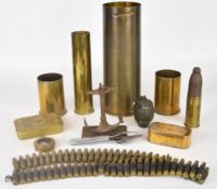 Shell cases and other military collectables comprising 105mm shell case dated 1969, 3 pounder