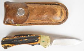 Puma 745 German folding pocket knife with locking stainless steel blade and antler handle, overall