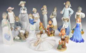 Sixteen Lladro, Nao, Goebel and Royal Doulton figures, tallest 26cm