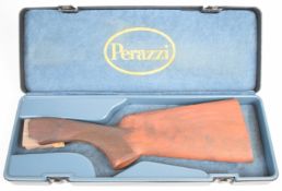 Perazzi wooden shotgun stock with chequered semi-pistol grip, 41cm/ 16 inches long, in fitted case.