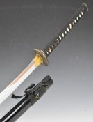 Japanese Samurai sword with bound grip, two menuki, decorated tsuba and 73cm blade, together with